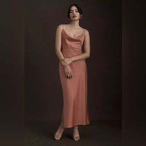 BHLDN Cali Satin Cowl-Neck Midi Slip Dress - Sedona Color